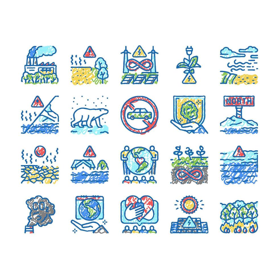 Climate Change And Eco Problem Icons hand drawn vector