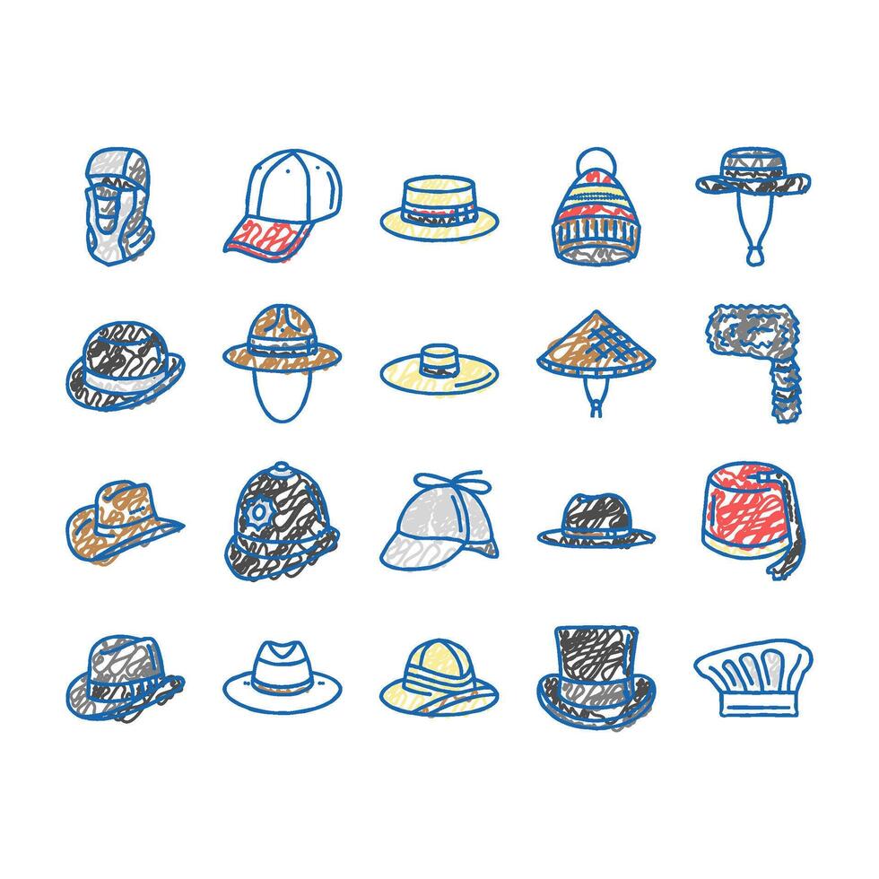 hat cap head man safety fashion icons hand drawn vector