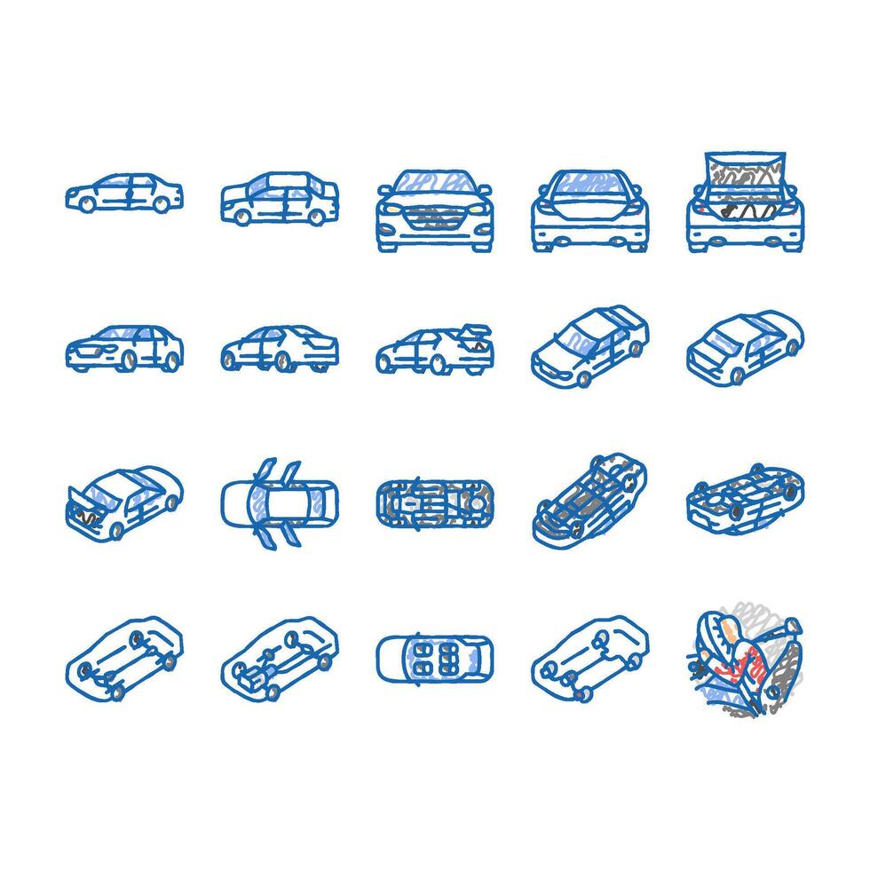car vehicle auto transport icons hand drawn vector