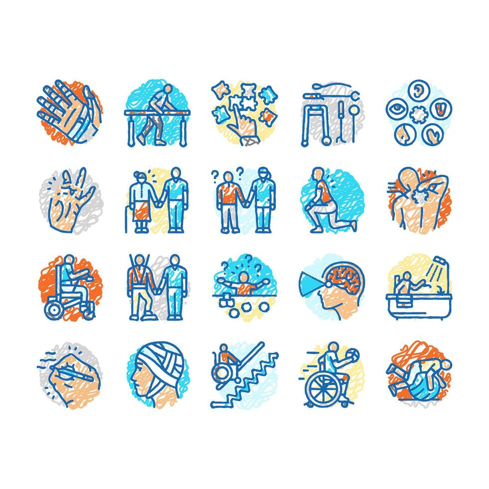 occupational therapist health icons hand drawn vector