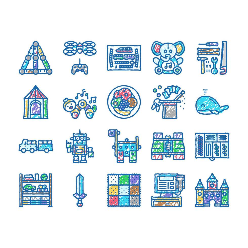 toy baby child kid play icons hand drawn vector
