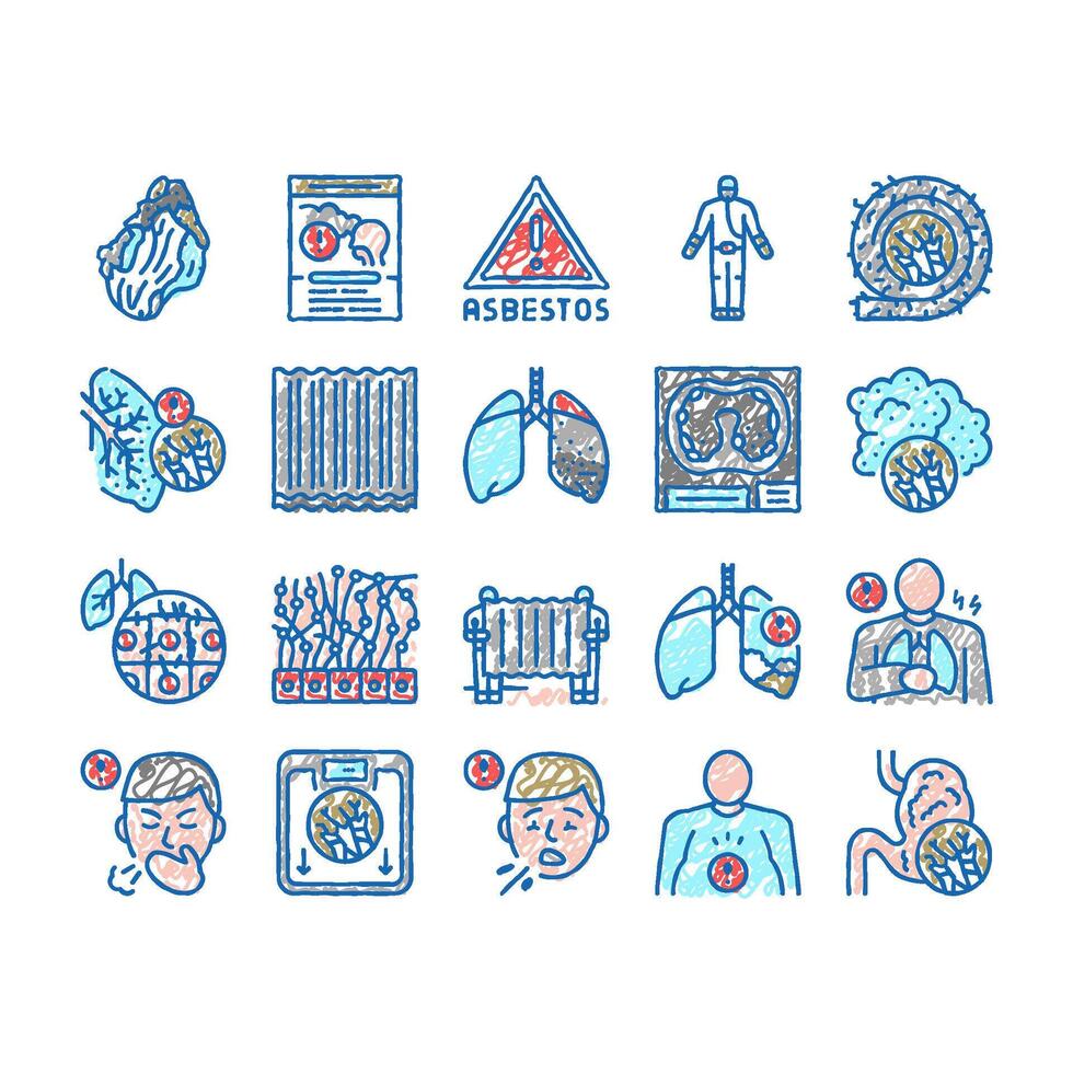 Asbestos Material And Problem Icons hand drawn vector