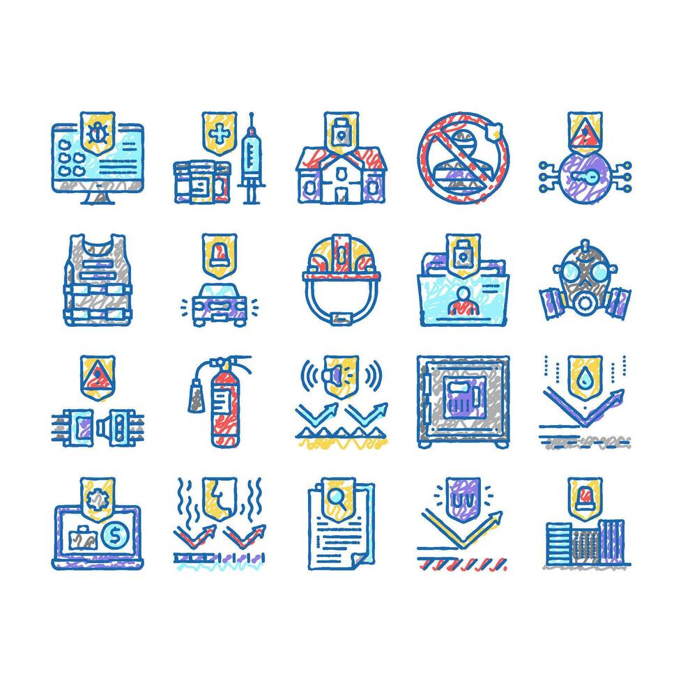Protect Technology set Icons hand drawn Illustration vector