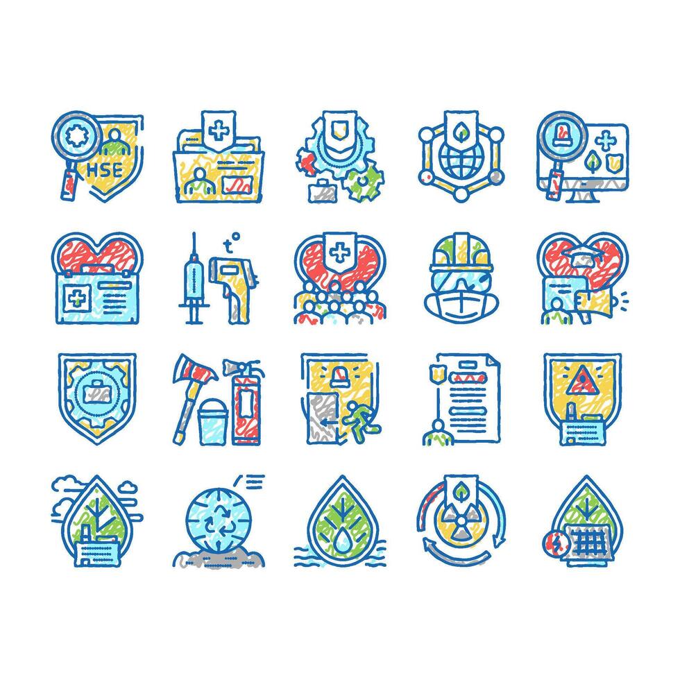 Health Safety Environment Hse Icons hand drawn vector