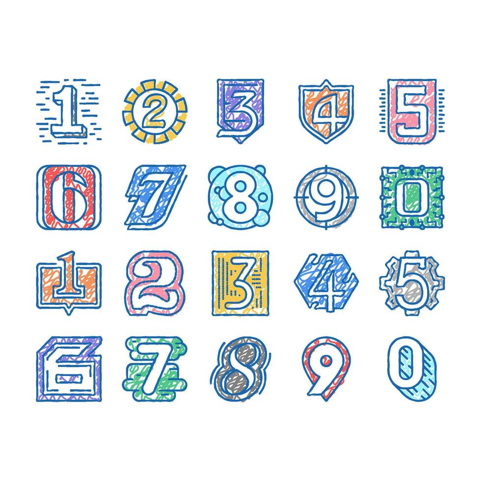 Numbers Numeral Title set Icons hand drawn vector
