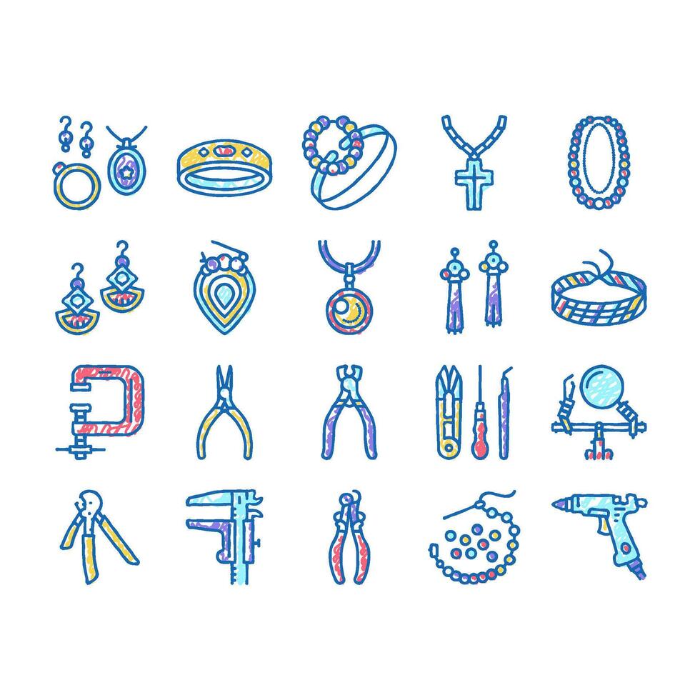 Handmade Jewellery set Icons hand drawn vector