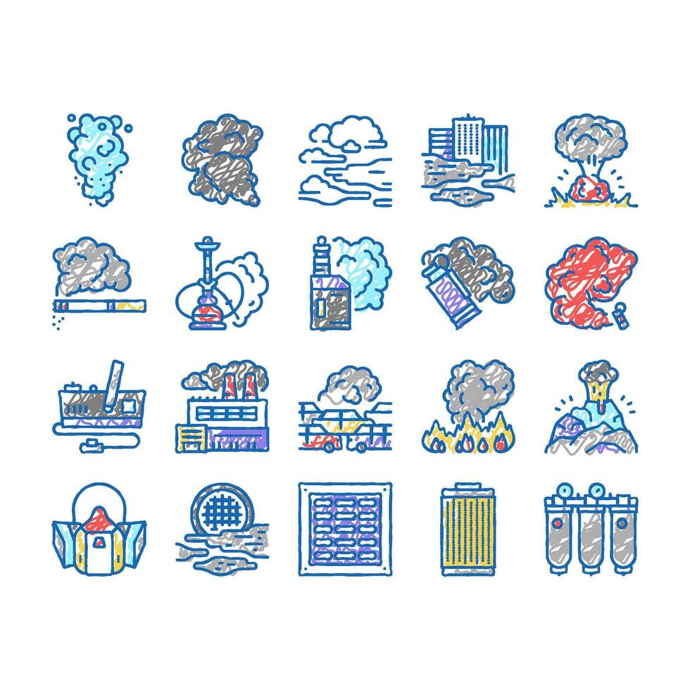 Smoke And Fog Steam set Icons hand drawn vector