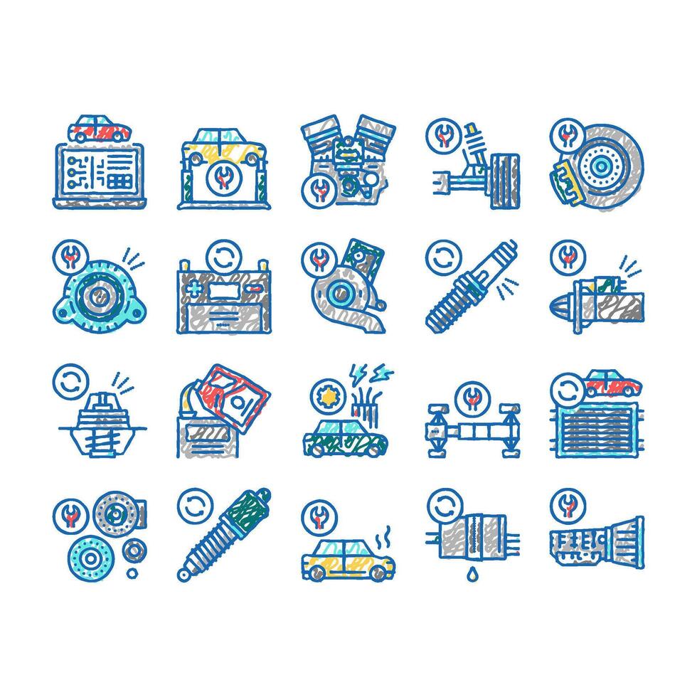 Car Service Garage set Icons hand drawn vector