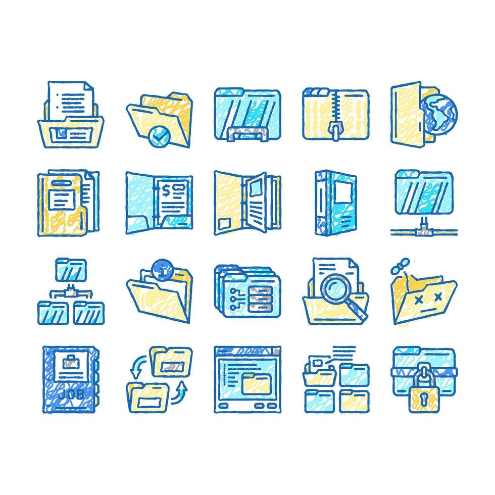 folder paper business file empty icons hand drawn vector