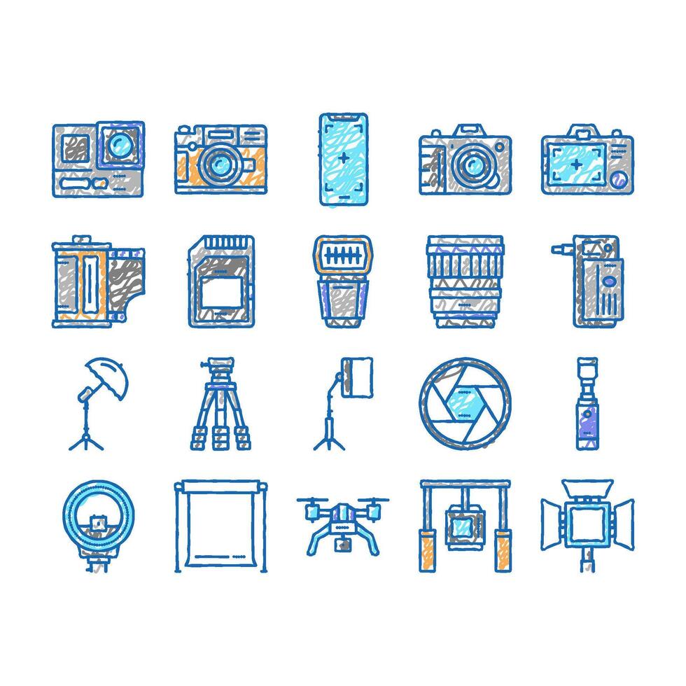 Photography Device set Icons hand drawn vector
