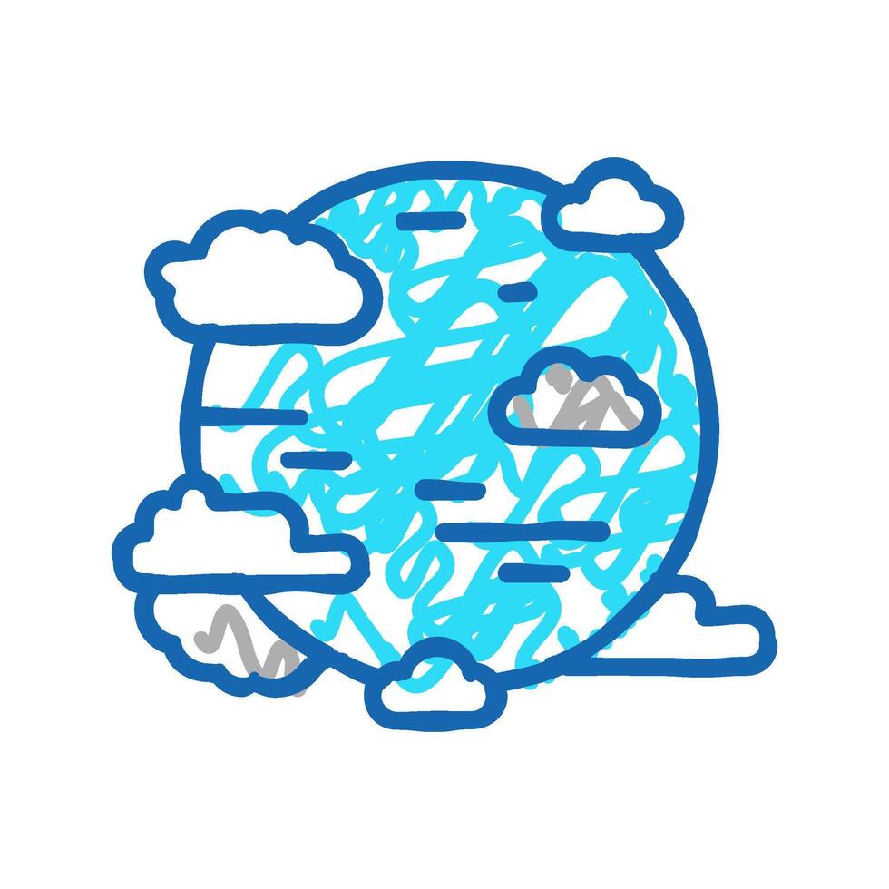 blue planet with clouds icon doodle illustration vector