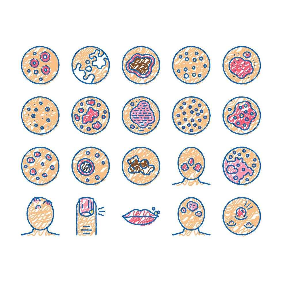 Skin Disease Symptom set Icons hand drawn vector