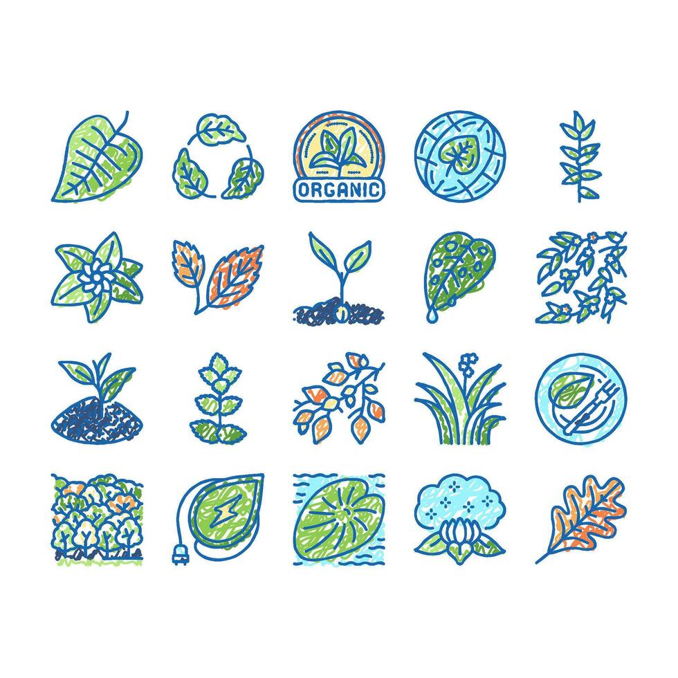 Leaf Branch Natural Foliage Tree Icons hand drawn vector
