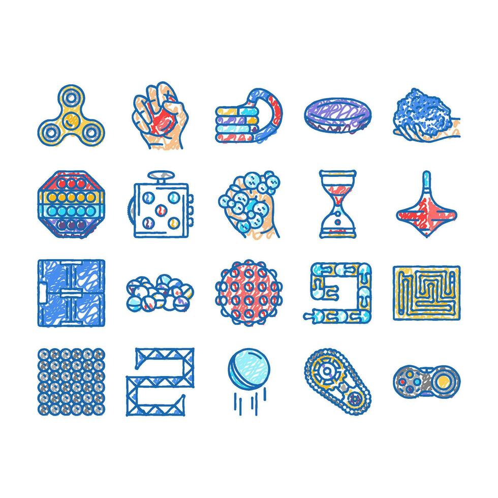 fidget toy fun antistress game icons hand drawn vector