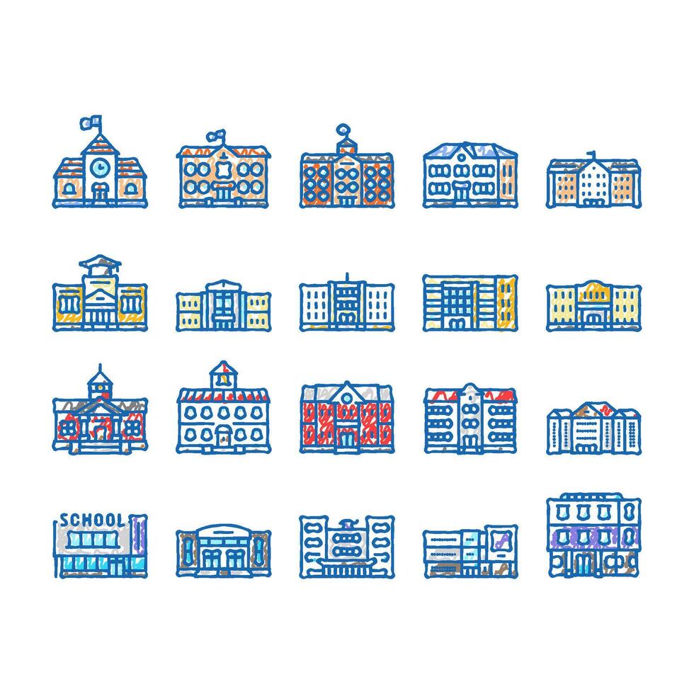 building school exterior modern icons hand drawn vector