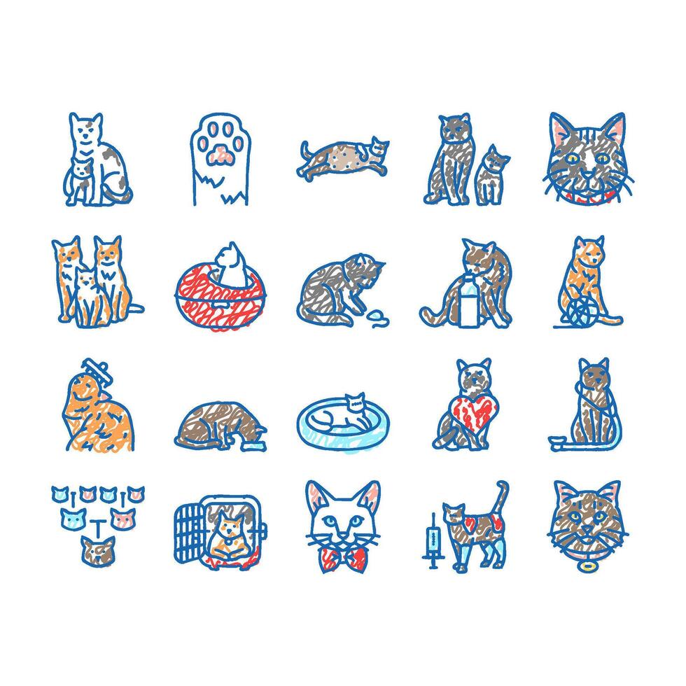 cat breeding genetics cattery icons hand drawn vector