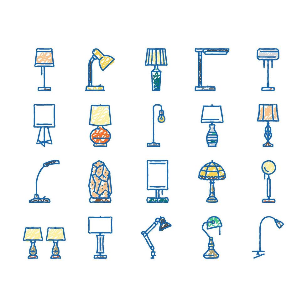 lamp table light home desk icons hand drawn vector
