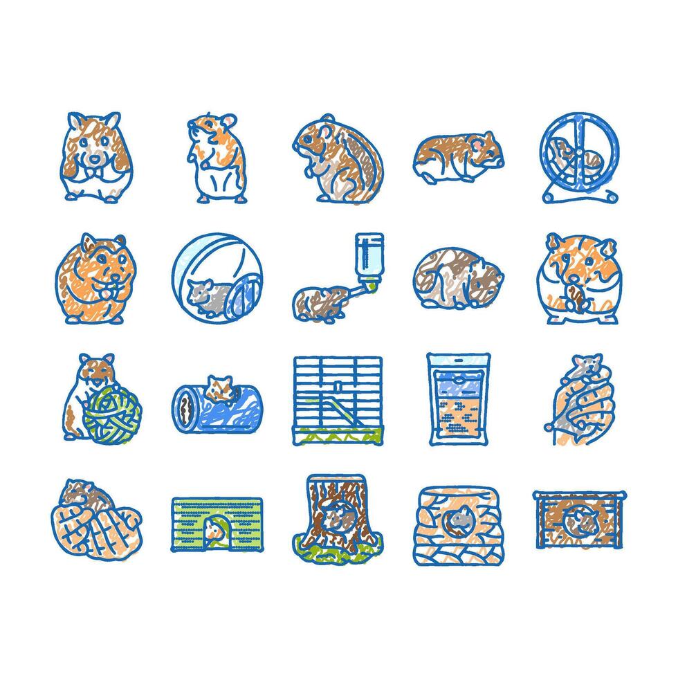 hamster cute animal pet icons hand drawn vector