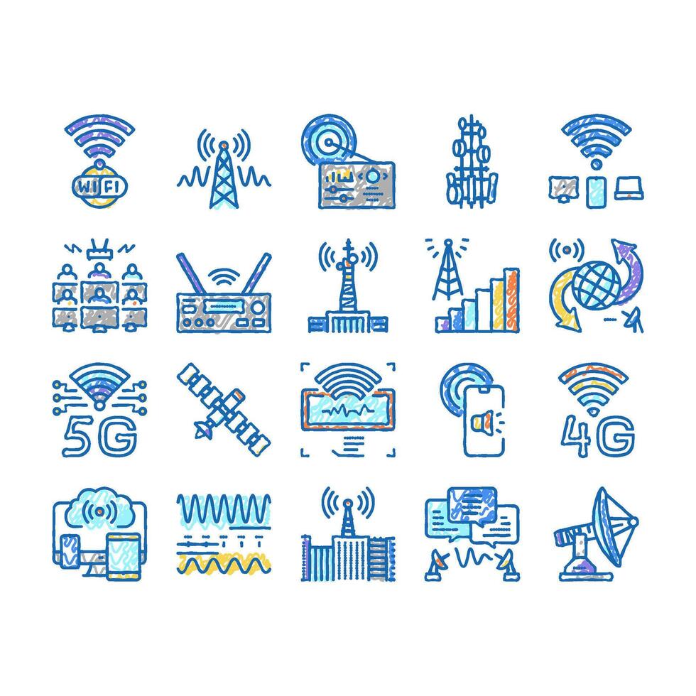 Telecommunication Technology Icons hand drawn vector