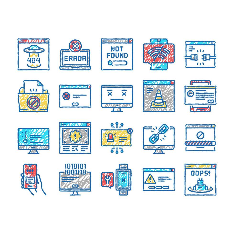 Not Found Web Page set Icons hand drawn vector