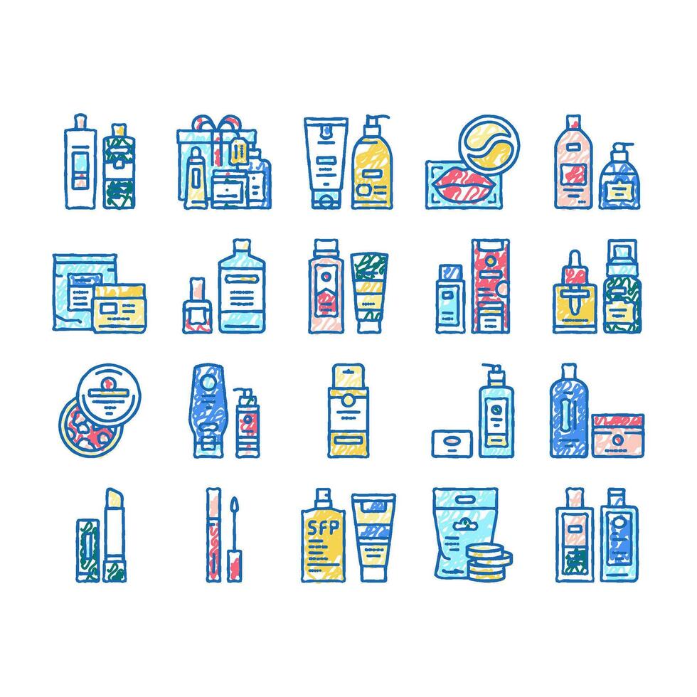 Cosmetics Package Beauty Product Icons hand drawn vector