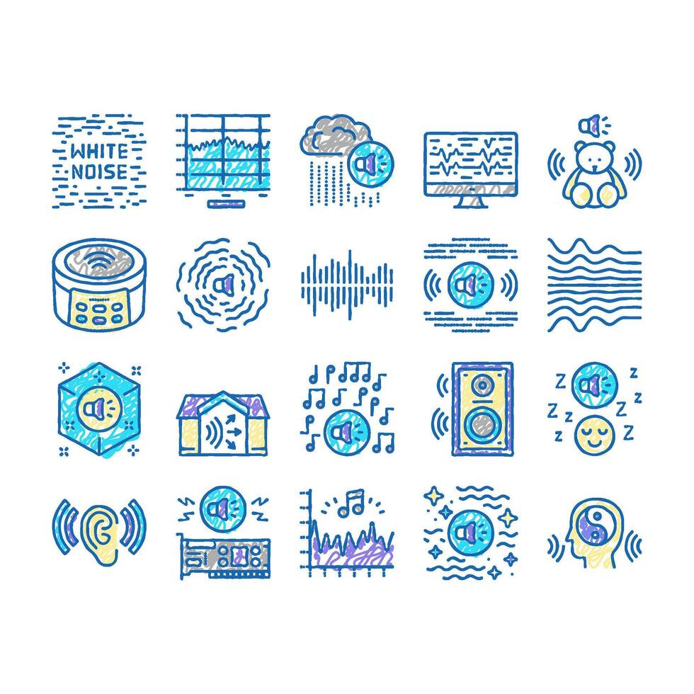 White Noise Hearing set Icons hand drawn vector