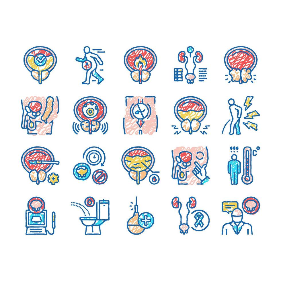 Prostatitis Disease set Icons hand drawn vector
