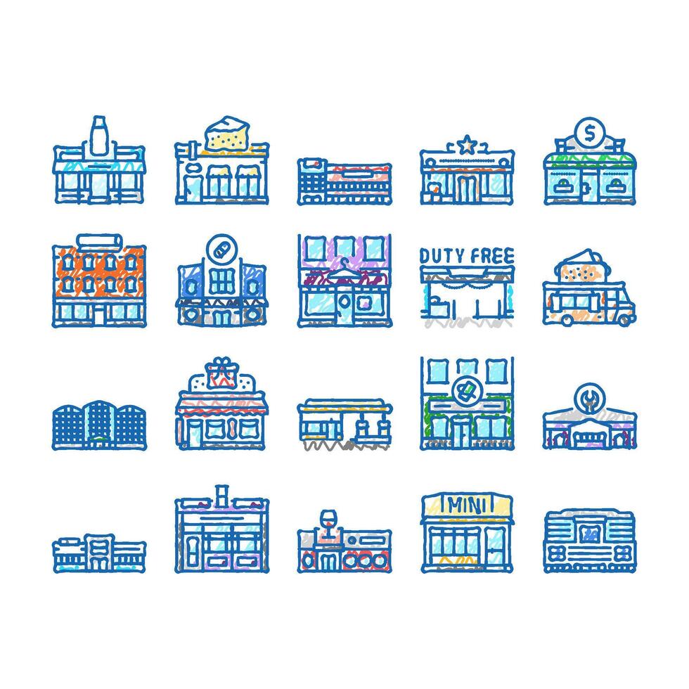 store shop retail web cart icons hand drawn vector