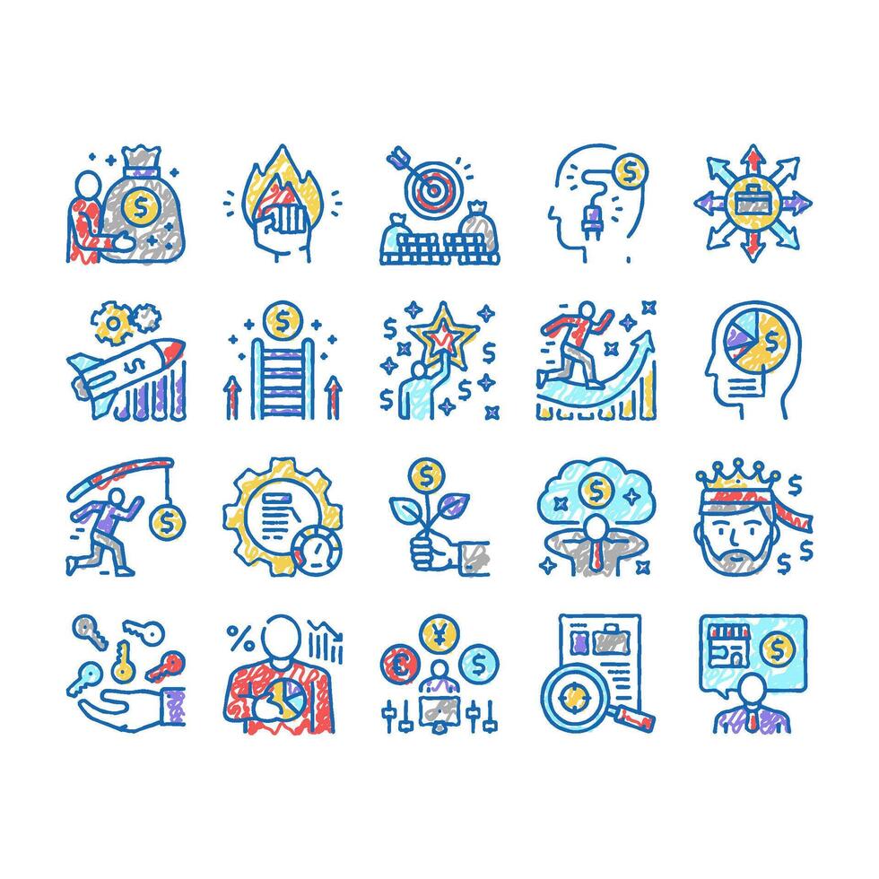 Business Motivation set Icons hand drawn vector