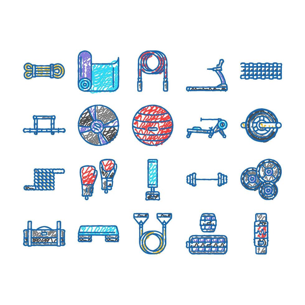 fitness tool dumbbell kettlebell icons hand drawn vector