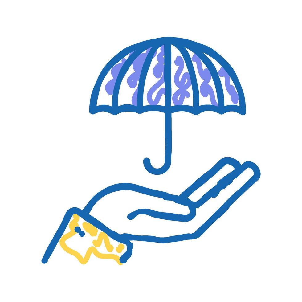 umbrella on hand rain protection icon doodle illustration vector