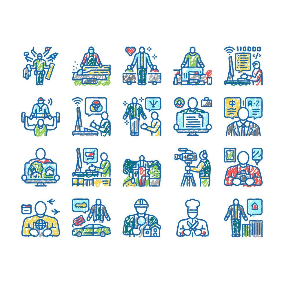 Small Business Worker Occupation Icons hand drawn vector