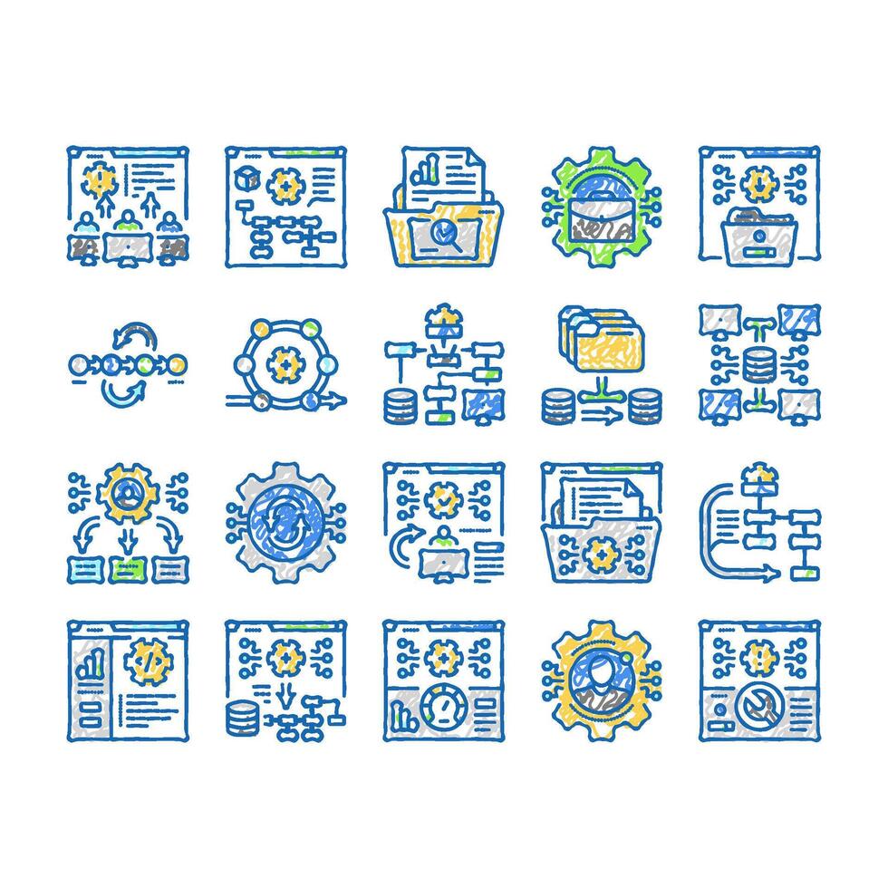 system analyst data icons hand drawn vector