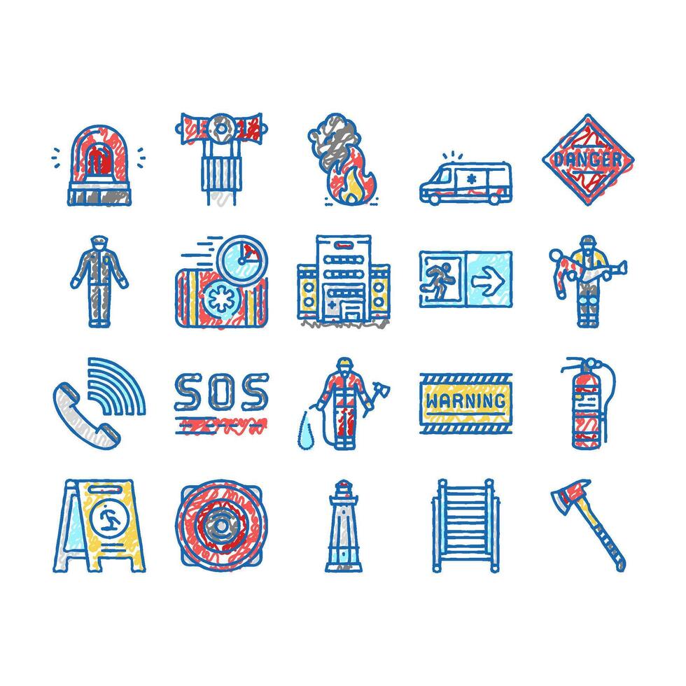 Emergency Helping In Accident Icons hand drawn vector