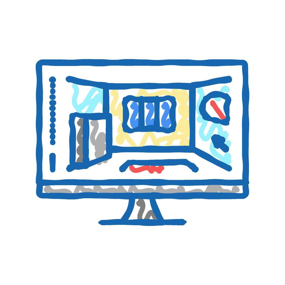3d interior visualization icon doodle illustration vector