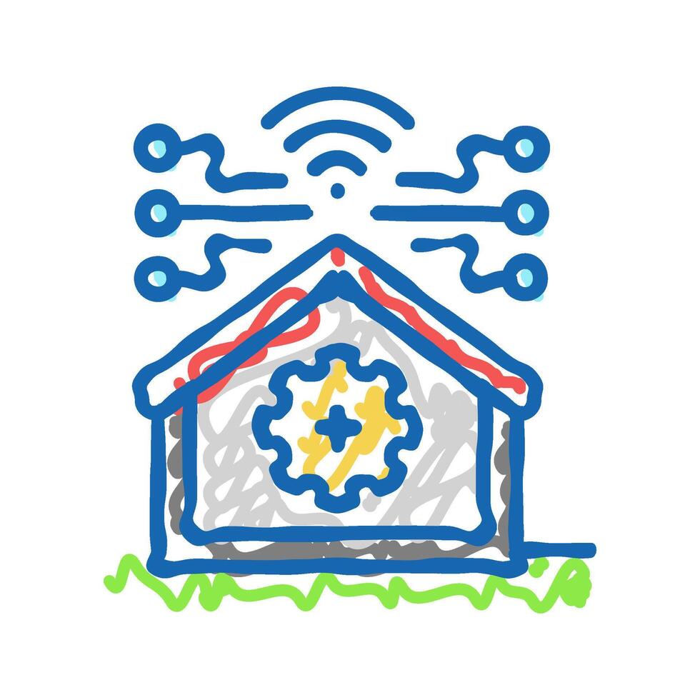 smart technology green building icon doodle illustration vector