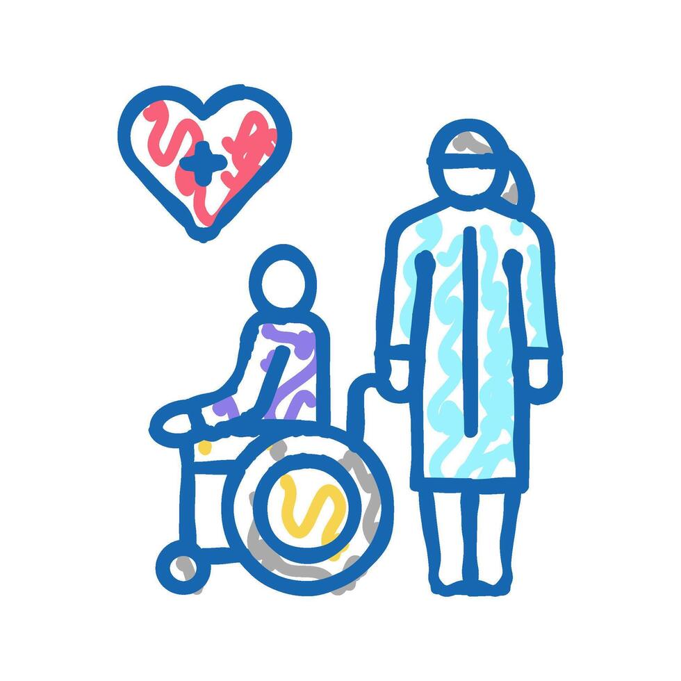 helping and caring for disabled people at home icon doodle illustration vector