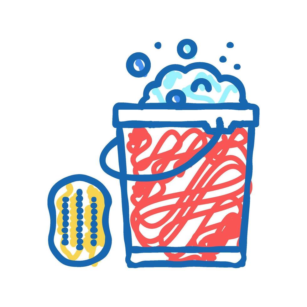sponge and bucket with water icon doodle illustration vector