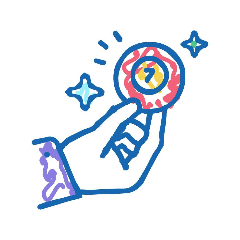 hand holding lotto ball with won number icon doodle illustration vector