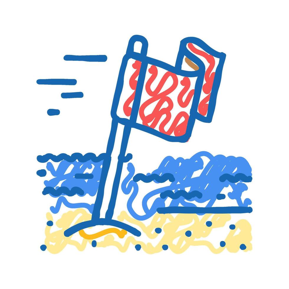 red flag beach summer icon doodle illustration vector