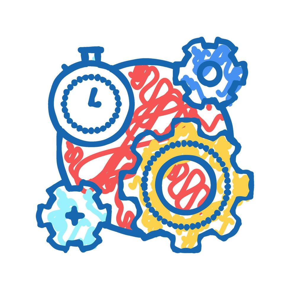 working process time icon doodle illustration vector