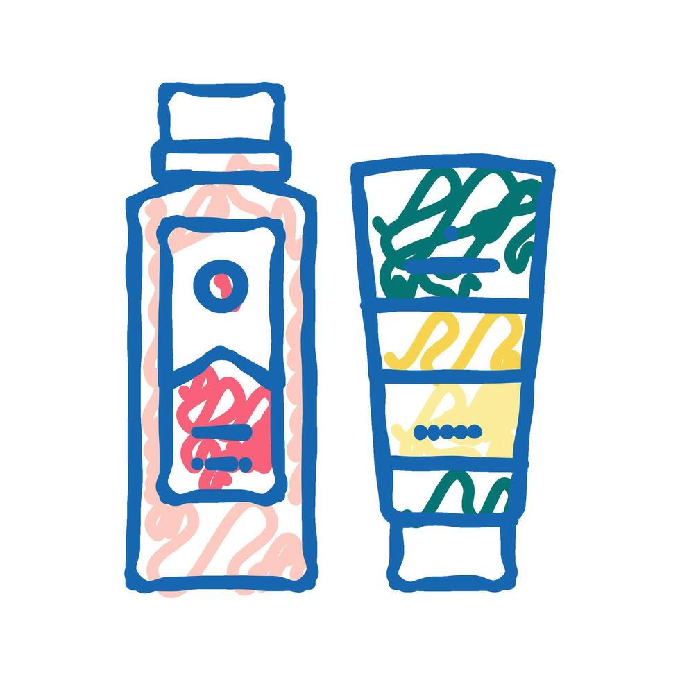 peel and face scrub gel container and peeling soap bottle icon doodle illustration vector