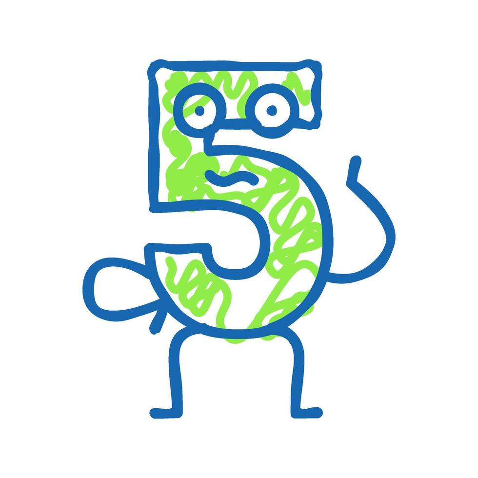 five number character icon doodle illustration vector