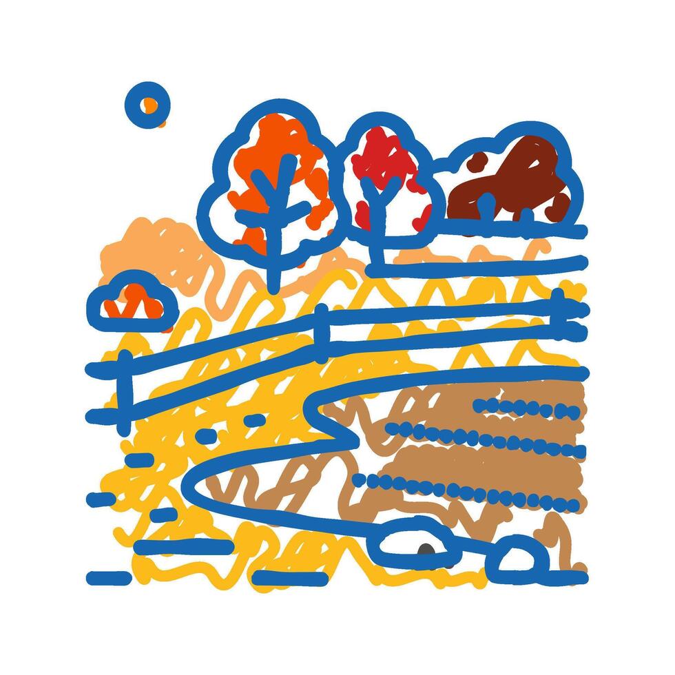 landskape red orange autumn icon doodle illustration vector