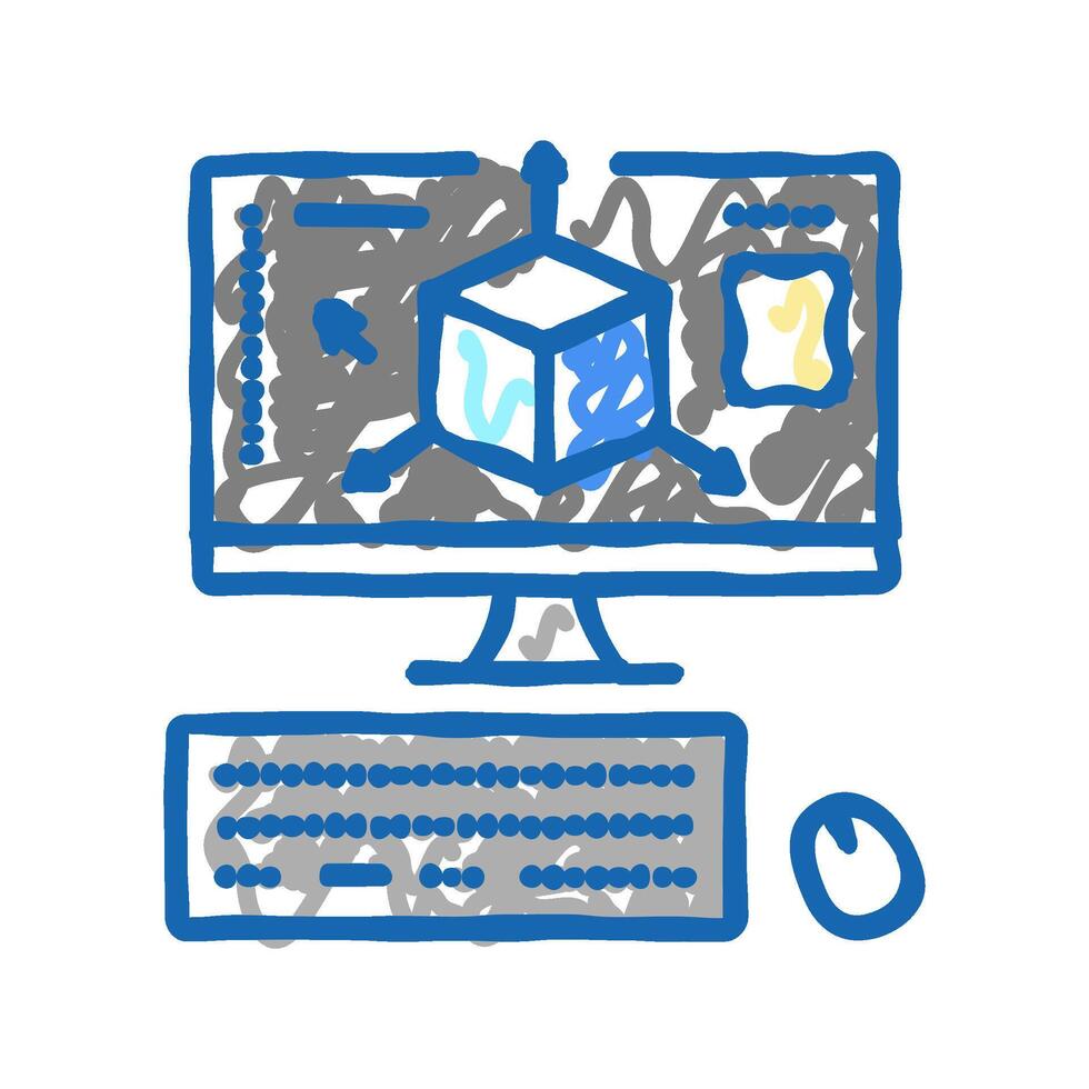 3d modeling icon doodle illustration vector