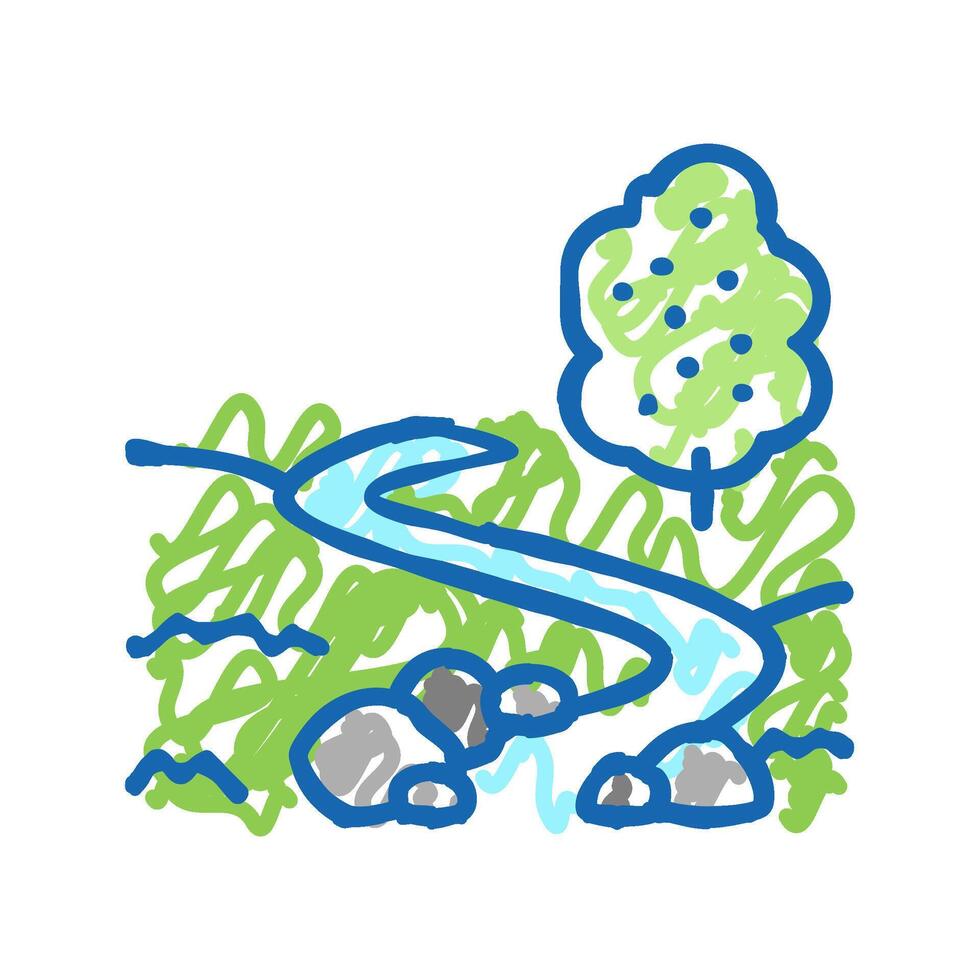 river on meadow icon doodle illustration vector