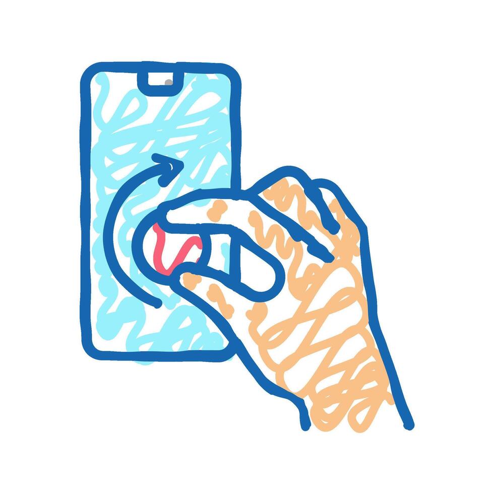 turning digital button on smartphone screen icon doodle illustration vector