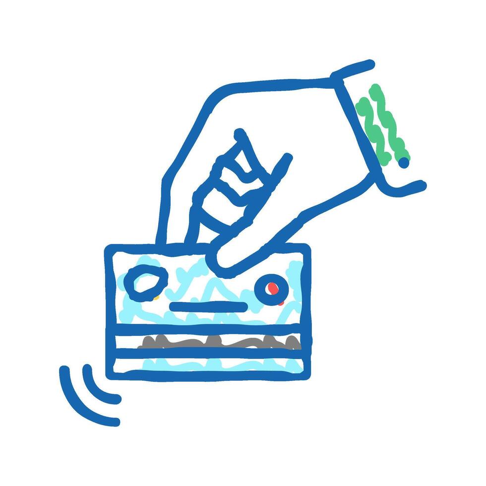 hand holding card with contactless payment chip icon doodle illustration vector