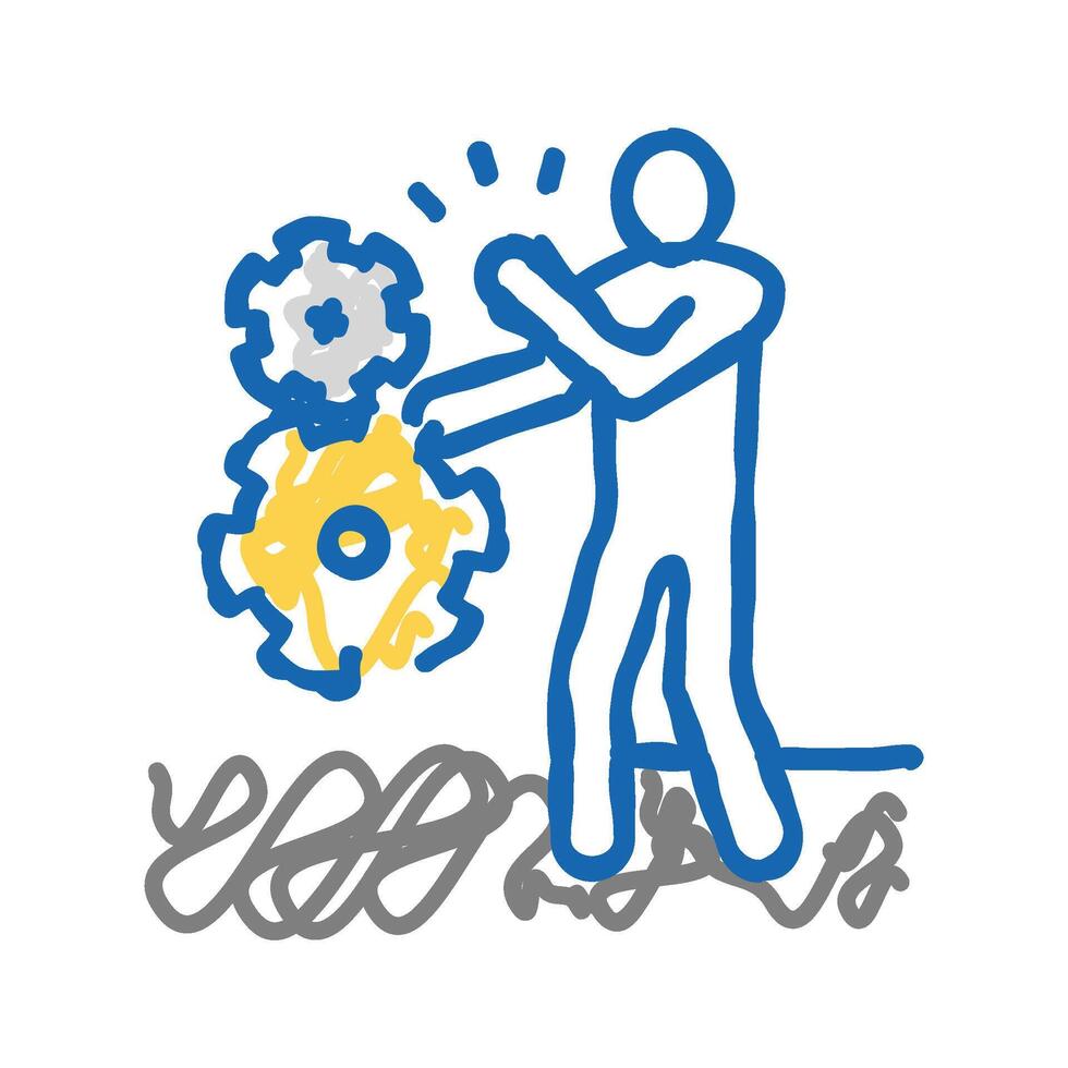 stuck hand lathe man icon doodle illustration vector