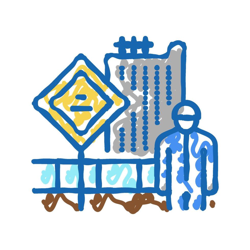engineer on construction yard icon doodle illustration vector